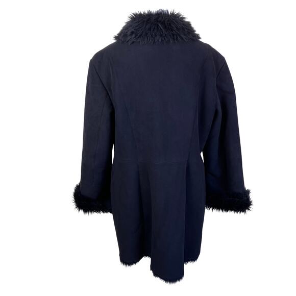 Jones NY Sz XL Vintage Y2K Penny Lane Style Faux Fur/Suede Winter Coat Black - Picture 8 of 16